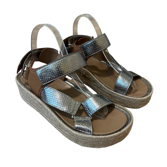 AEROSOLES Women's Comfort Dave Platform Espadrille Silver Sandals Size 9 - Picture 1 of 7